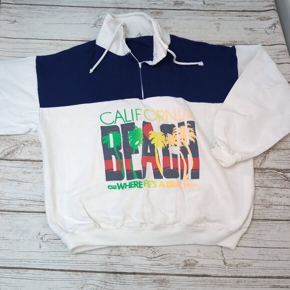 California Beach Graphic Hoodie Colorblock 100% Cotton 90s Retro – Unisex XL - Picture 1 of 6
